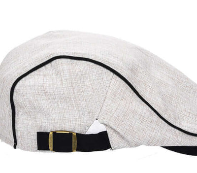 Off White Flat Cap with view of adjustable Metal Slide Buckle