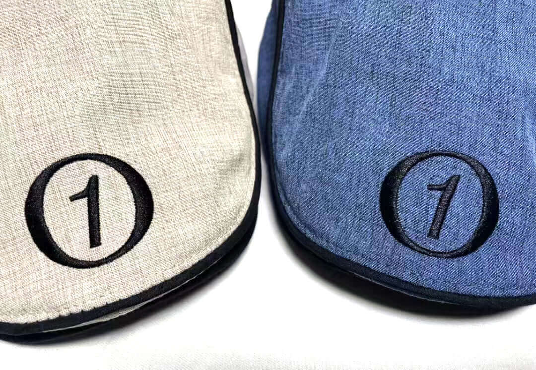 Flat Caps - 3 Color Options Showing the Front of Cream and Blue